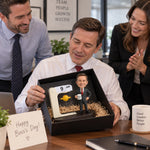Personalisierter Schreibtischkalender für den Chef mit individueller Wackelkopf-Figur