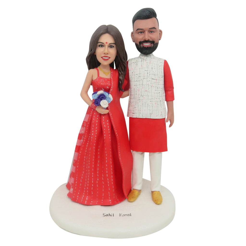 personalisierte Wackelkopf Figuren 2 Figuren Paar mit Herz - Geschenk für  Paare –