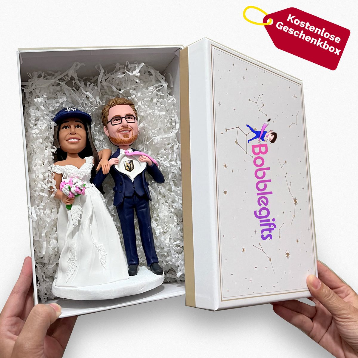 Personalisierte Hochzeitstorte Topper - Hochzeitspaar Wackelkopf s mit Auto  – bobblegiftsde